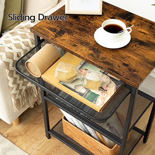 Hoobro Tall Side Table, Industrial End Table With Adjustable Metal Mesh Basket, Telephone Table With Storage Shelf For In Bedroom, Living Room, Hallway, Easy Assembly, Rustic Brown Bf02Dh01 #TOP4