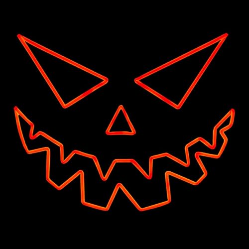 Cuerda de luz LED de neón para Halloween, diseño de cara de calabaza aterradora, silueta iluminada, 20 pulgadas, naranja