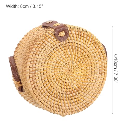 uxcell Round Rattan Bag for Women, Handmade Straw Crossbody Bags, Summer Purses with Brown Lining, Circle Shoulder Bag, Coffee2