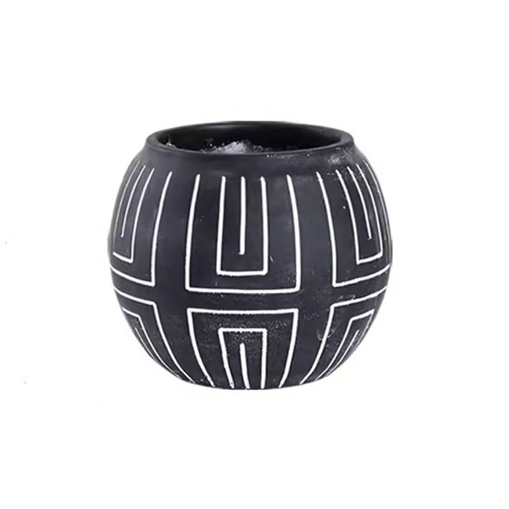 GELASIGE Flower Pots Retro Fashion Old Cement Round Flower Pot Creative Black Pattern Green Plant Flower Pot Ornaments Outdoor Flower Pots(A)