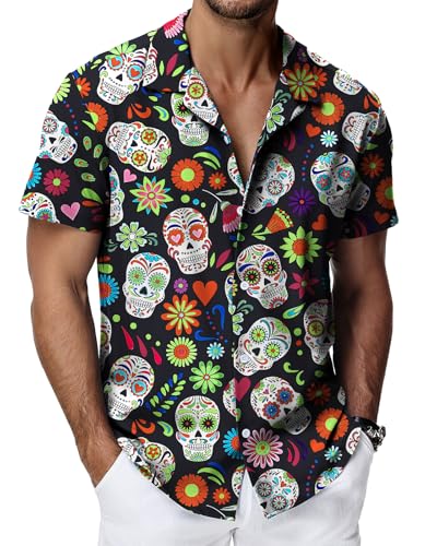 HMIYA Hawaii Hemd Männer Hawaiihemd Herren Kurzarmhemd Button Down