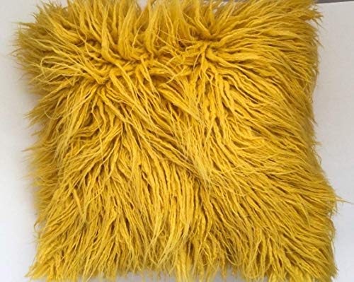 yellow shag pillow
