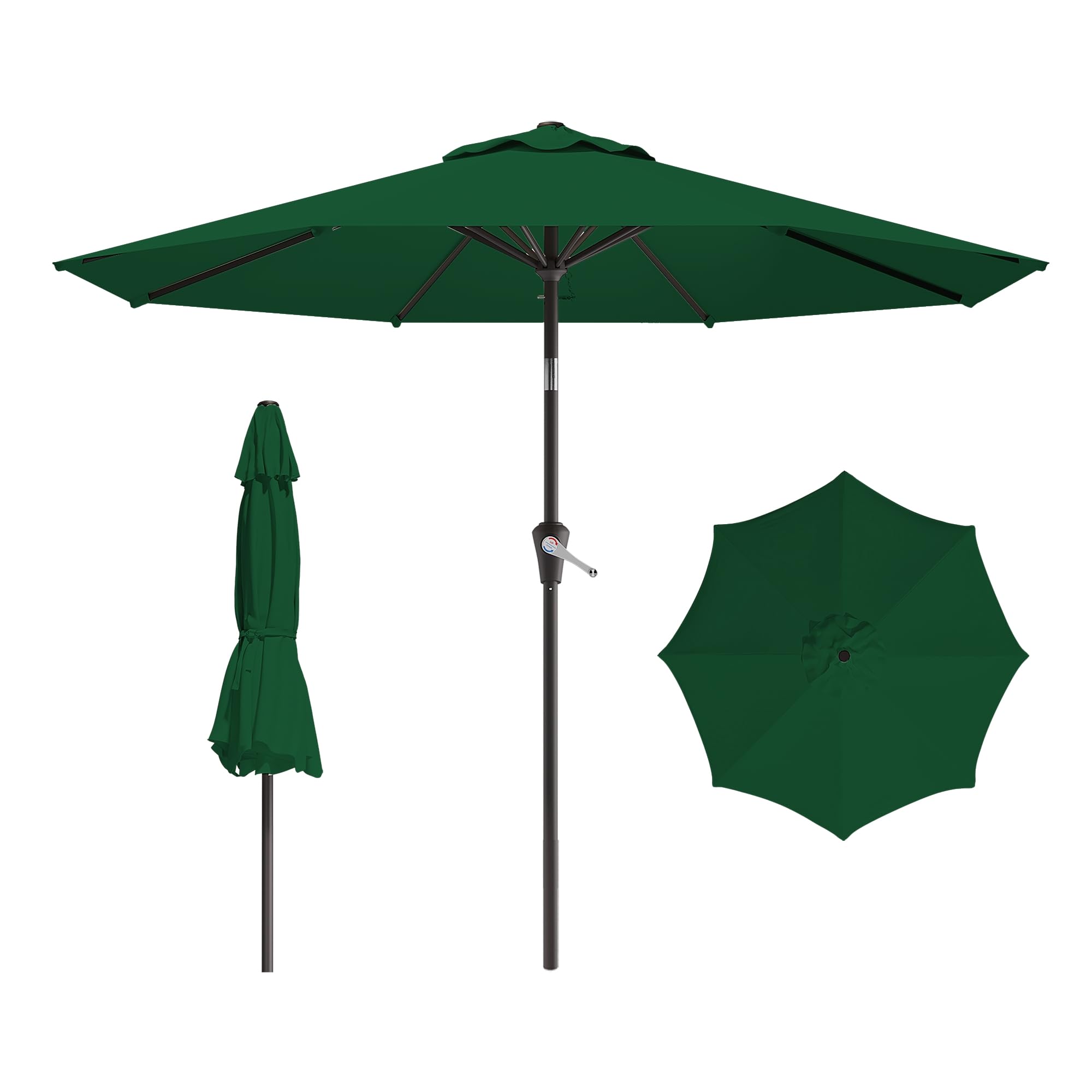 AreShark 10 FT Patio Umbrella for Outdoor, Outdoor Table Umbrella with Push Button Tilt and Crank, Outdoor Patio Umbrellas with 8 Sturdy Ribs, Patio Umbrellas for Market, Garden, Pool (Dark Green)