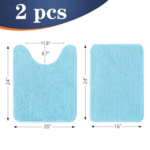 Image of OLANLY Bathroom Rugs Sets 2 Piece, Soft Absorbent Chenille Bath Mats and U-Shaped Contour Toilet Mat Area Rug Set, Machine Washable Bath Carpet, Home Decor Accessories(24 inchx16 inch+24 inchx20 inch, Sky Blue)