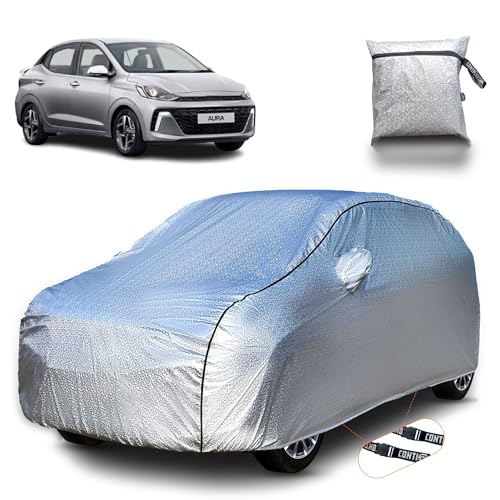 Image of Continental [SilverGuard] Dual Belts Extra Protection Hyundai Aura Car Cover (2020-2026) Build with Triple Stitched,Waterproof & Dustproof Car Cover for Aura (Metallic Silver).