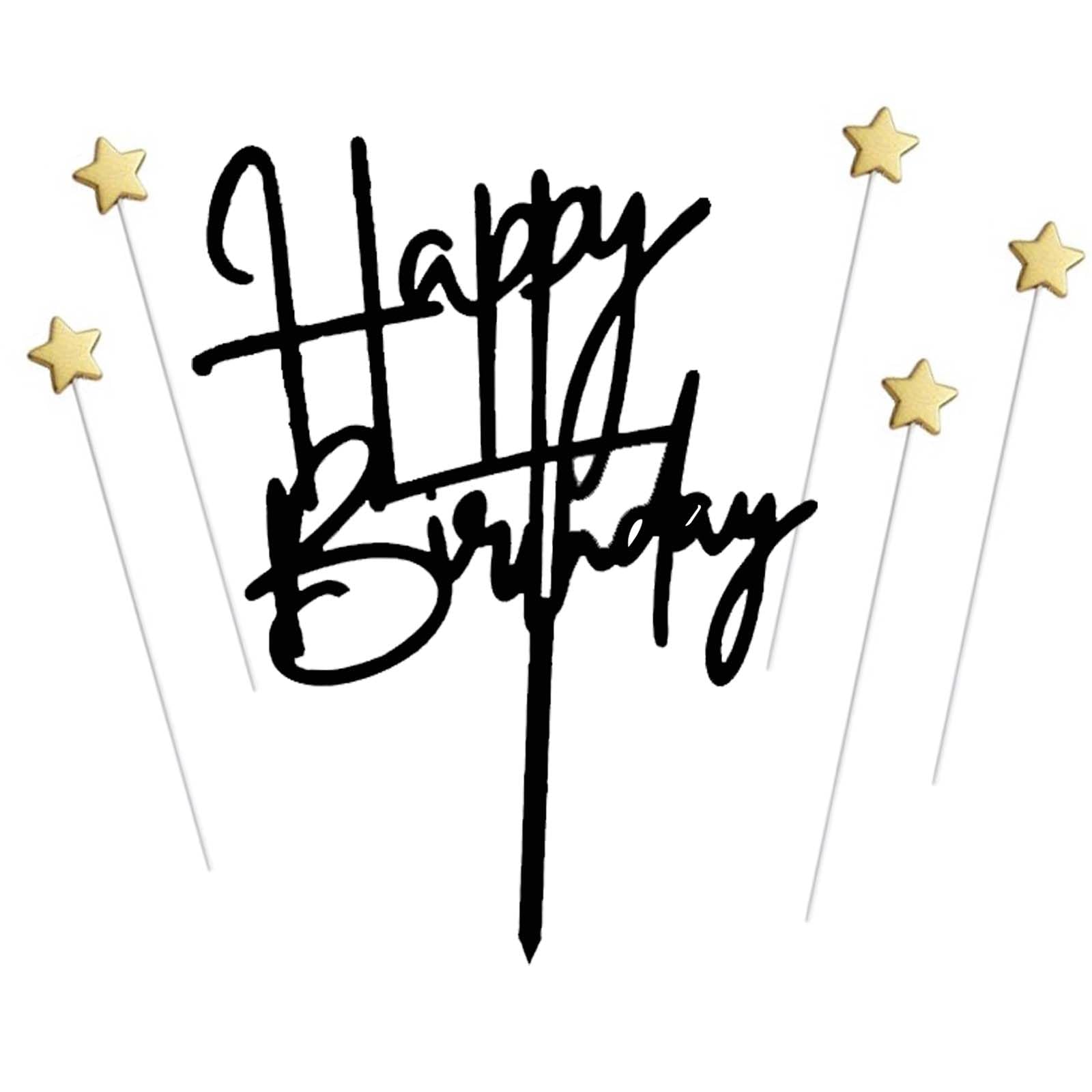 Black Acrylic Happy Birthday Cake Topper Decoration Cupcake Topper For Birthday Party Decorations Supplies(Black 13)