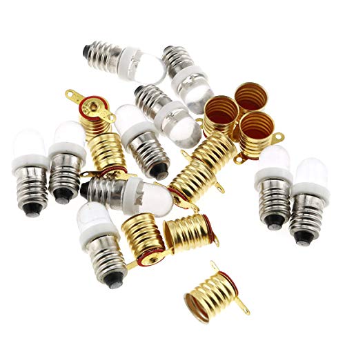 E-outstanding 10PCS 6V Cold White E10 Screw Base Light Bulb with 10PCS E10 Lamp Holder