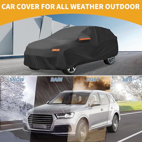 Image of Waterproof All-Weather Universal Car Cover with Right Side Zipper, 210T-PU Black Fits for SUV 190 inch to 200 inch Length