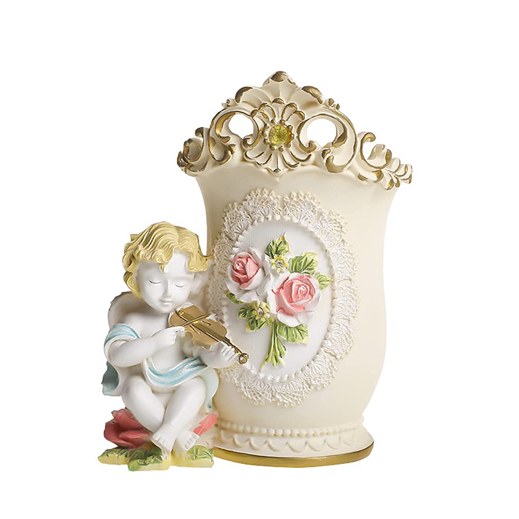 Amazon | ペン立て ヨーロピアン風 バイオリンを奏でる 天使 ＆ バラの  