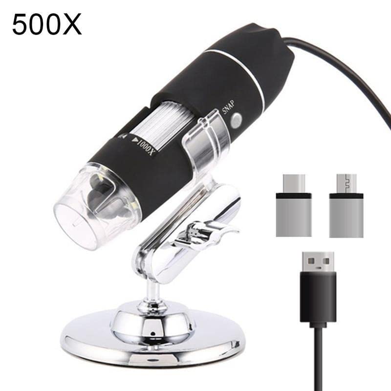 Microscope Adjustable 1600X LED Digital Microscope Camera USB/Type-C/Micro Zoom Magnifier(3 in 1 500X)