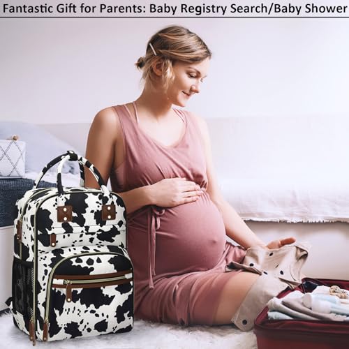 Image of Tenot Diaper Bag Backpack for Women with Changing Pad, Baby Bag with Insulated Pockets Multifunctional Diaper Bags For Baby Girl Boy Waterproof Baby Bags For Boys Girls Maternity Bag Cow Print