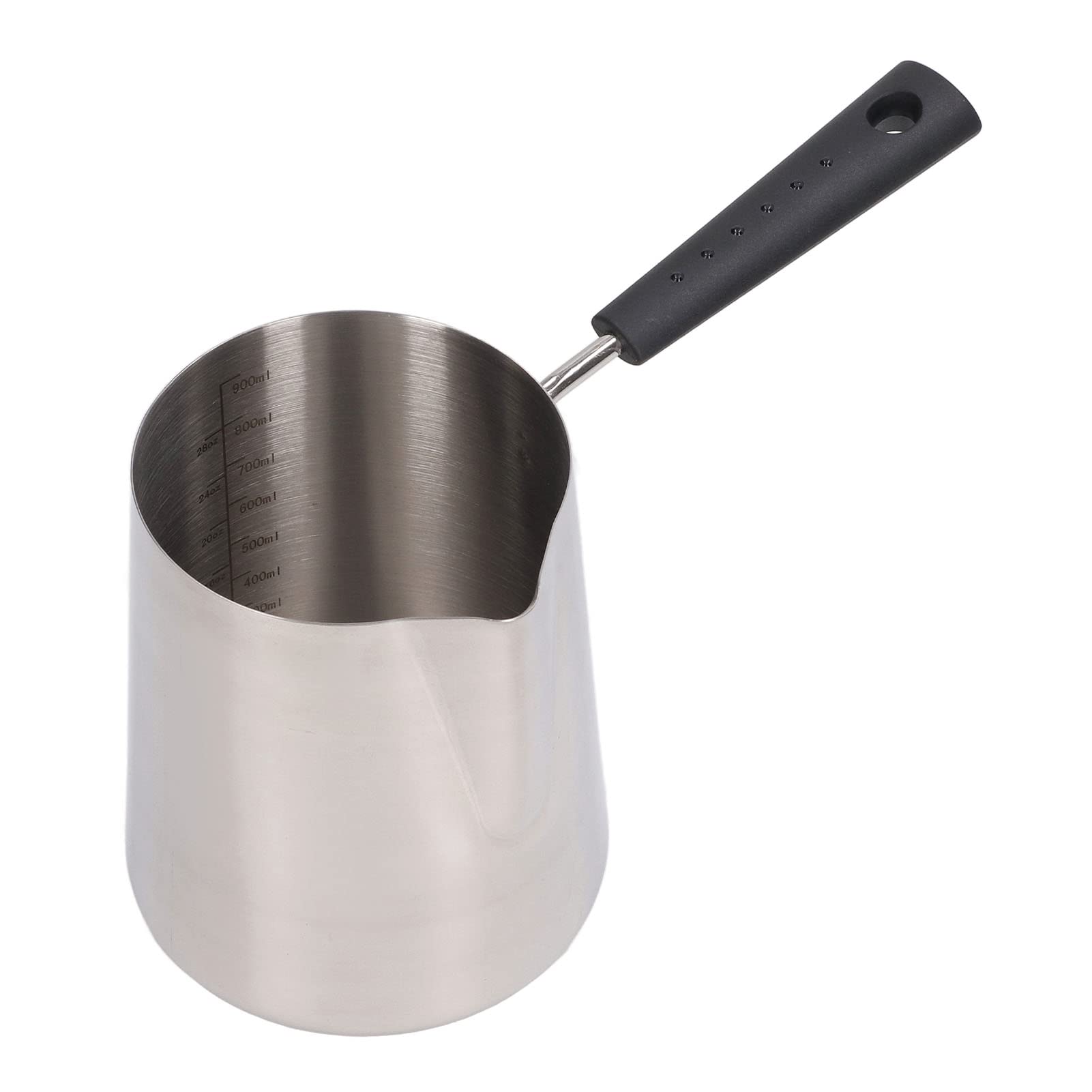 Coffee Toroid Pitcher, 201 Stainless Steel Milk Frothing Jug with Long Handle, Scale Design for DIY Cooking, Suitable for Coffee, Milk, Butter Oil, and Chocolate (900ML)
