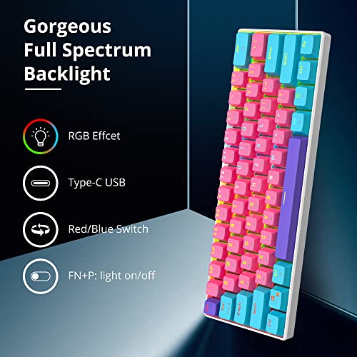 Image of Fogruaden 60% Mechanical Keyboard, 61 Keys Gaming Keyboard, RGB Backlit, Ultra-Compact 60 Percent Wired Keyboard for Win /Mac PC Gamer, Easy to Carry on Trip (Pink, Red Switch)