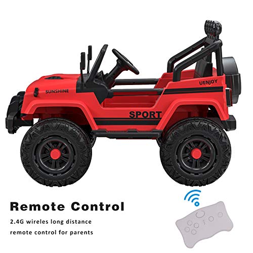 Uenjoy Electric Kids Ride On Cars 12V Battery Motorized Vehicles W/ Wheels Suspension, Remote Control, Music, Story Playing, Colorful Lights, Sunshine Model, Red