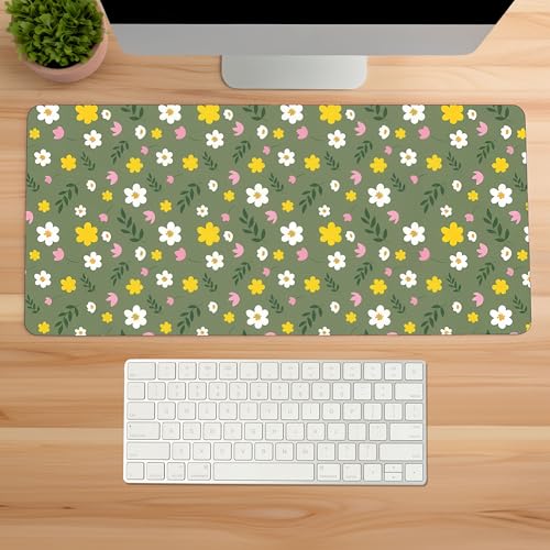 Image of Pastel Bloom Premium Desk Mat | Anti-Skid | Anti-Slip | 60 x 28 cm | Laptop Mat for Work from Home /Office /Gaming- Extended Mouse pad and Keyboard Desk mat