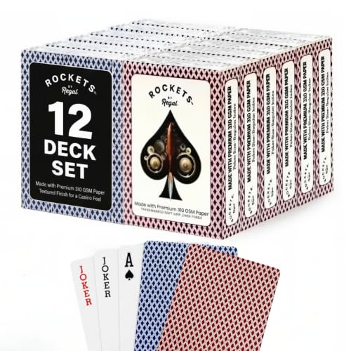 Regal Games [12 Decks] Rockets Bulk Playing Cards Set for Adults & Professionals - 310 GSM Linen Finish - Poker Cards for Blackjack Euchre Canasta - Casino Grade Travel & Game Night Cards