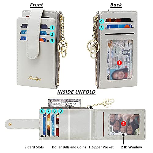 Image of Badiya Slim Women Wallet RFID Blocking Bifold Compact 9 Card Slots Holder Wallets Soft Leather with Zipper Coin Pocket 2 ID Window