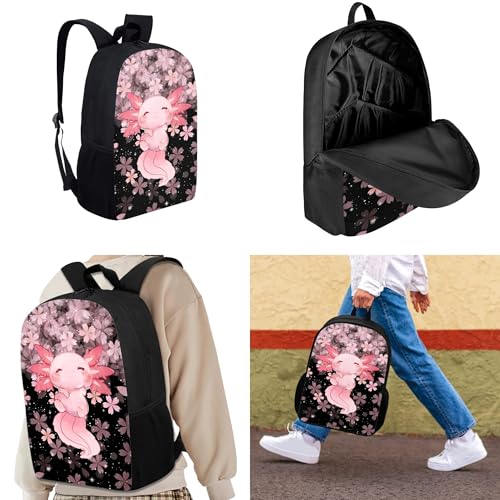 3 IN 1 Cute Axolotl Backpack Cherry Blossom School Bag Set for Kids Girls Children Schoolbag Primary Preschool Secondary School Backpack Kindergarten Bookbag3