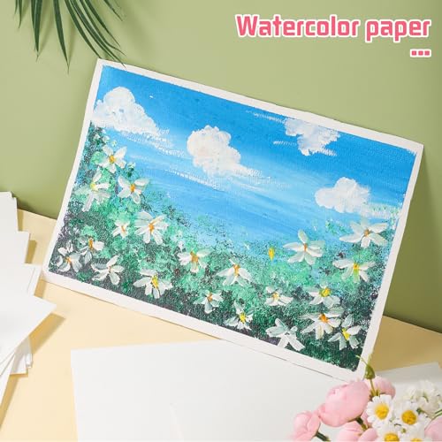 Image of 120 Sheets Watercolor Paper 8.5 x 11, 140 lb /300 GSM Cold Press Watercolor Paper Bulk White Water Color Paper for Kids Child Students Adults Artists Drawing