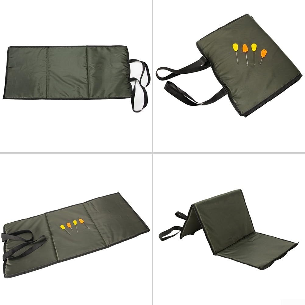 Estera de desenganche de pesca, alfombras plegables para el cuidado de las carpas de poliéster, material de algodón perlado con 4 agujas de cebo, 80 x 35 cm