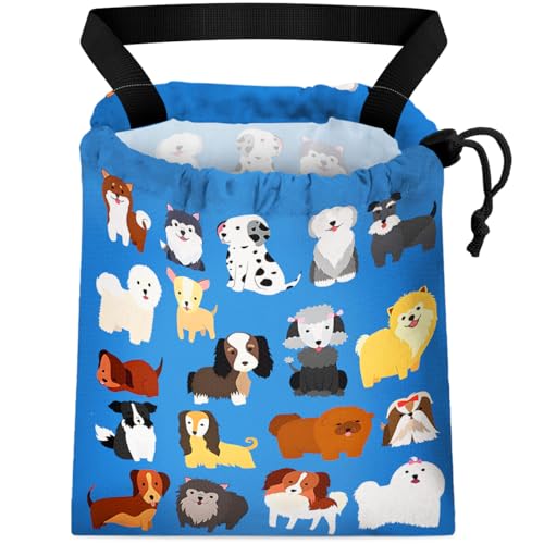 Image of Car Trash Bag Hanging Back of Seat Waterproof Small Cute Printed One-Handed Strap Drawstring Garbage Bags for Car-Cute Animal Dogs