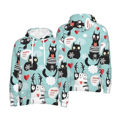Sweat à capuche homme imprimé chats pull manches longues usage quotidien