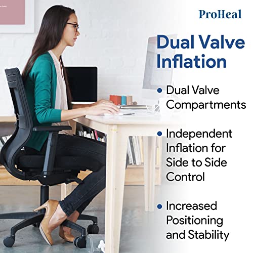 Proheal Inflatable Wheelchair Air Cushion 18 X 18 - For Pressure Sore Treatment And Prevention - 2" Deep Immersion Pressure Redistribution - Dual Valve - Nylon Cover - Includes Pump, Repair Kit #TOP3