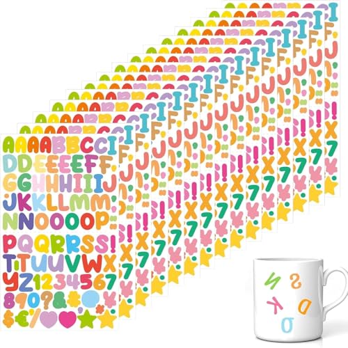 15PCS Autocollants Lettre, Stickers Alphabet, Prenom, Lettres Adhésives, Alphabétiques Numéro Alphabet Coloré Gommettes Enfants (Couleur Bonbon)