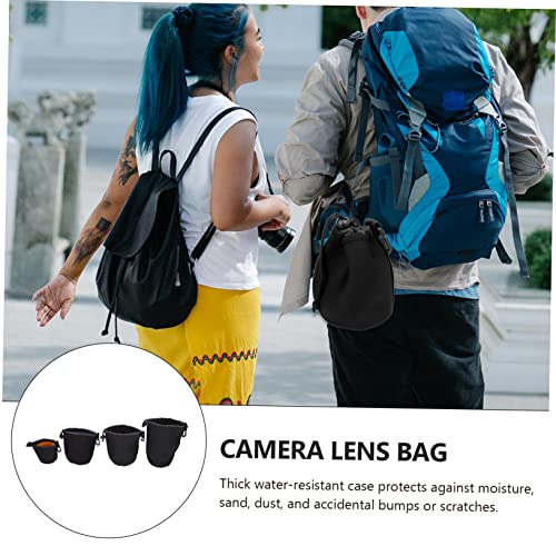 DIYEAH 4Pcs Camera Lens Pouch Set Durable Lens Storage Pouch for Cameras Thick Protective Case with Drawstring for Photography Equipment and Accessories