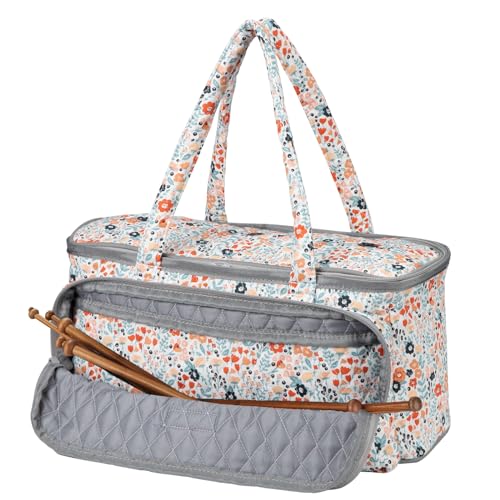 Image of Yarn Bag-Yarn Storage Organizer with Grommets-Portable Crochet Bag for Yarn Skeins-Crochet Hooks-Knitting Needles -Other Accessories (Daisy)