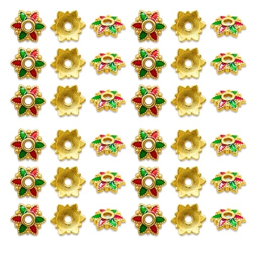 Image of Satra Traders Designeer Meenakari Beads Cap | Size : 7mm | Qty : 50pcs | Red /Green | MK43