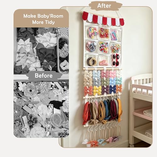 Image of kangaroo Headband Holder Hair Bows Organizer for Baby Girls Large Capacity Bow Holder Hair Accessories Wall Hanging Organizer for Toddler Baby Girl Nursery Room Decor（Multi-pocket style）