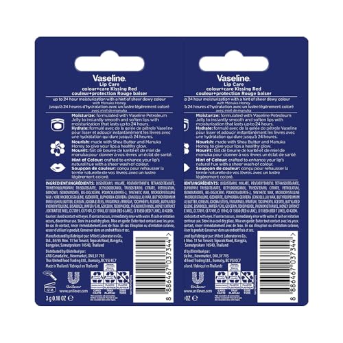 Image of Vaseline Colour+Care Kissing Red Tinted Lip Balm Stick 3g (Pack of 2)