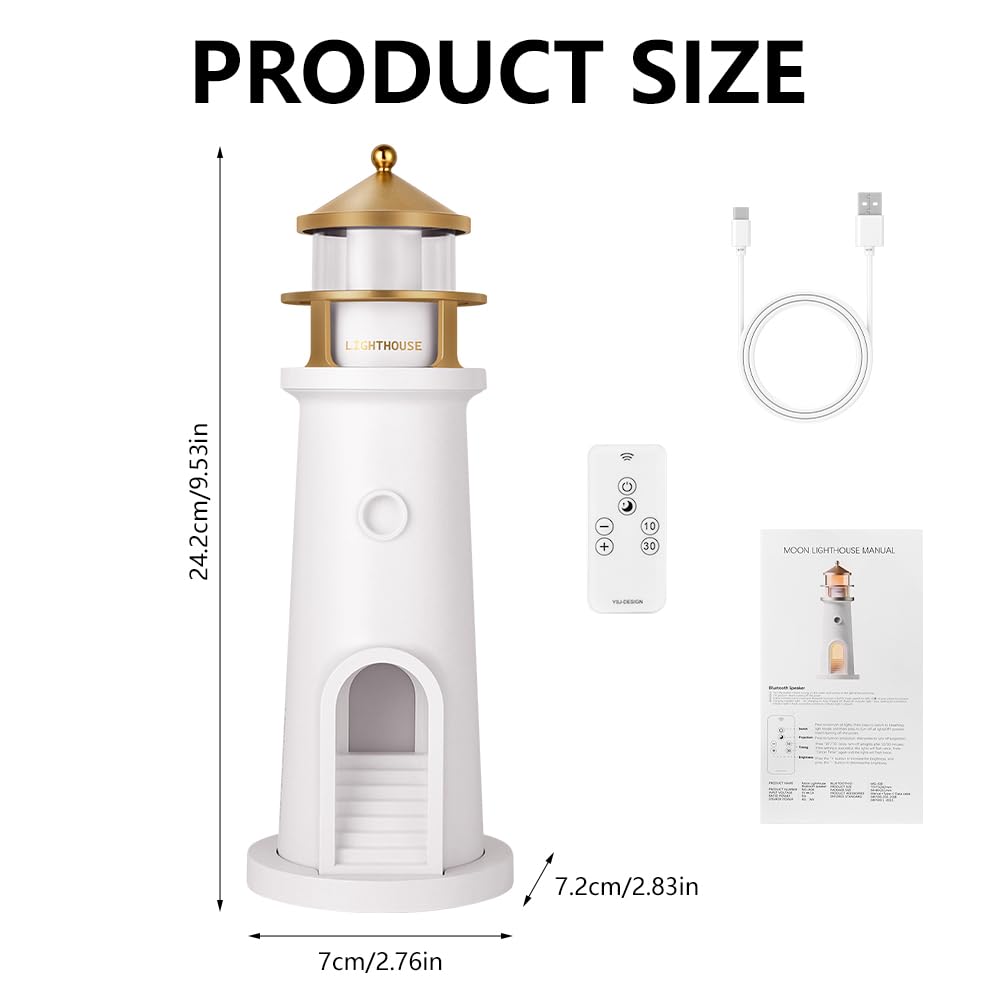 Lámpara de faro, faro LED recargable, lámpara de faro de proyección de luna con control remoto y función Bluetooth, para cumpleaños, día de Acción de Gracias, día de San Valentín