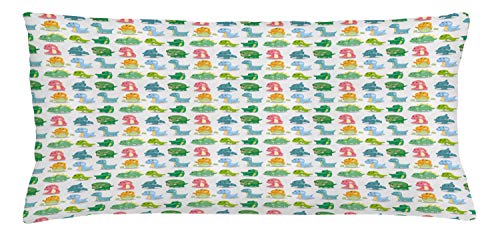 Lunarable Dinosaur Throw Pillow Cushion Cover, Jurassic Animals Dinosaurs Cartoon TRex Happy Hatching Creature, Decorative Square Accent Pillow Case, 36