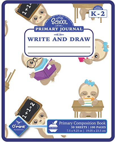 Oâ€™Mine Lefty Notebooks | Kindergarten Journal with Drawing Area and Steady Sloths Cover: 100 Page Writing Paper with Lines & Picture Space | Right or Left Handed Composition Notebooks