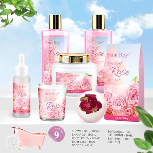 Image of Spa Gifts for Women Rose Spa Gifts Bath and Body Gift Basket Set Care Kit | Bath Gift Set Self Care Pampering Kit with Shower Gel, Christmas, Valentines Day Gift for Mom, Birthday Gifts for Her, Wife