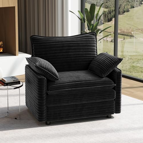 Image of Vesgantti 40 inch Single Seat Sofa, Comfy Cloud Couch Deep Seat Upholstered Couch Corduroy Modern Sofa with Armrest Pillow, Easy Assembly for Living Room, Bedroom and Apartment, Black