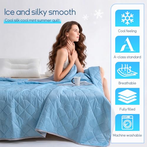Haokelai Kühldecke Sommerdecke, Ice Silk Kühldecke, Selbstkühlende Decke Doppelseitige, Dünne Leichte Dünne Sommerdecke, Absorbiert Körperwärme, Atmungsaktive, für Besseren Schlaf (150x200cm)
