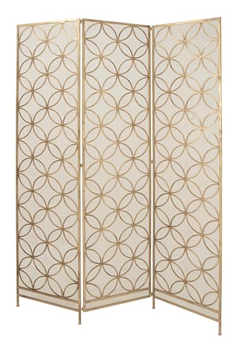 Deco 79 Metal Geometric Partition Room Divider Screen Hinged Foldable Partition 3 Panel Privacy Screen, Room Partition 57" x 1" x 79", Brass