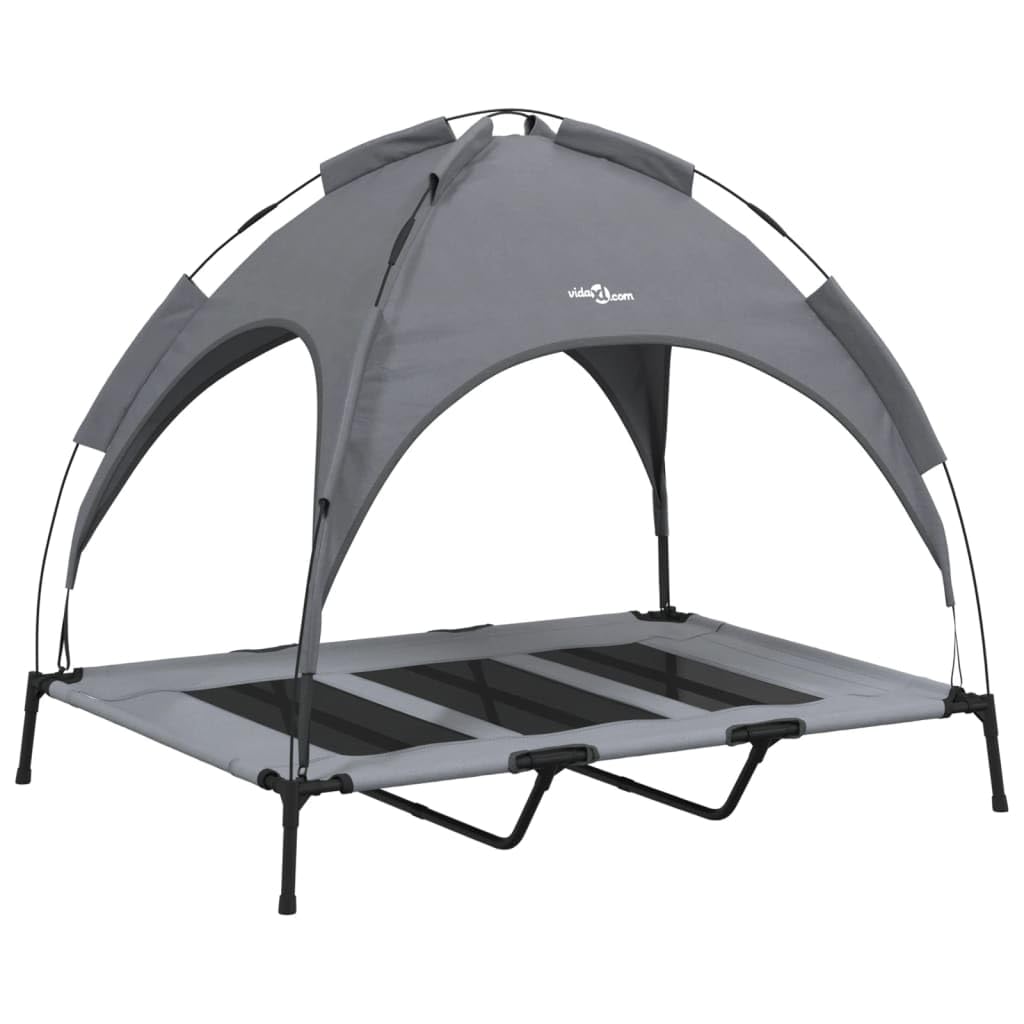 Lit surélevé pour chien extérieur en acier robuste avec canopée pare-soleil XL