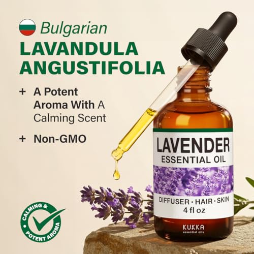 Image of KUKKA Lavender Essential Oils - 4 Fl Oz - for Hair, Skin, Diffuser, Aromatherapy & DIY Soap Making Scent (Pack of 2)