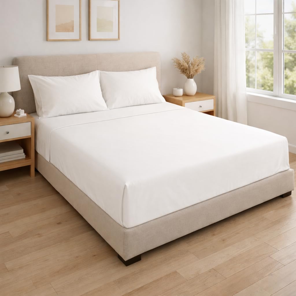Linens Limited White 100% Egyptian Cotton 400 Thread Count Flat Sheet, Single