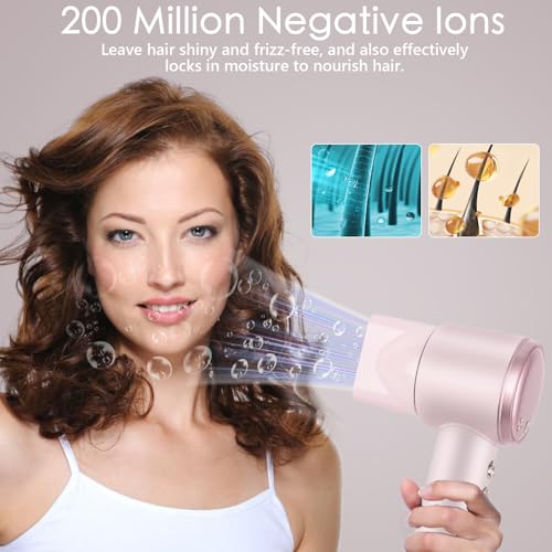 Image of 200 Million Negative Ionic Hair Dryer, 3 Speed 4 Heat Setting, 110,000 RPM High Speed Hair Dryer with Brushless Motor, with Magnetic Nozzle, Hair Dryer