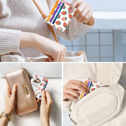 Image of Slim Minimalist Front Pocket RFID Blocking Credit Card Holder Small Wallet Cute Card Cases for Women,Strawberry