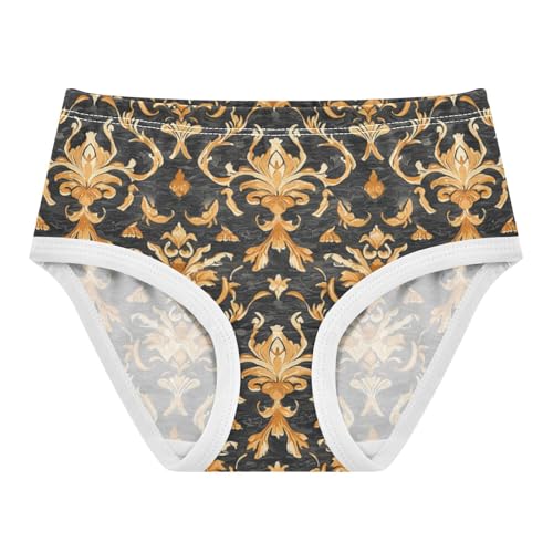 ZZKKO Vintage Gold Floral Girls Underwear Toddler Panties for Girls Comfort Brief Size 2T-8Y
