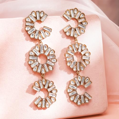 Image of Rubans Long Dangler Earrings Crystal & American Diamond Zirconia Jewellery Gift for Women & Girls
