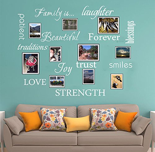 LUCKKYY Family Wall Decal~ Set of 12 Family Words Quote Vinyl Family Wall Decal Family Room Art Decoration Living Room Decor Decoration for Home Decor (White)