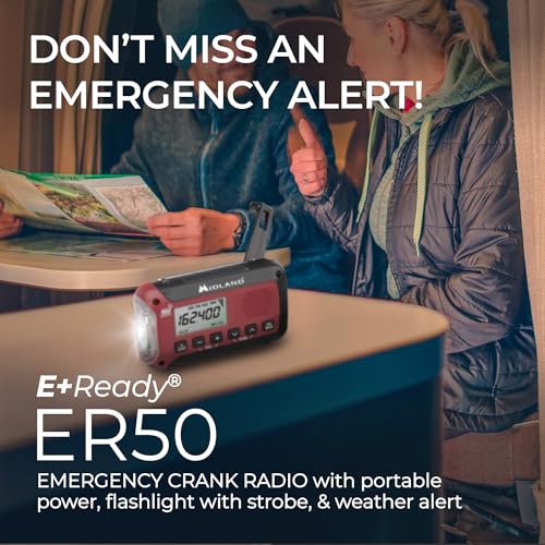 Image of Midland ER50 Emergency Radio with Weather Alert and Flashlight - Hand Crank or Solar Power NOAA Weather Radio for Home or Travel with AM /FM Tuner