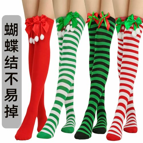 3 pairs - creative personality bow knee-length striped socks2